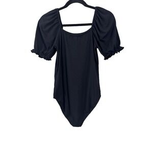 Poof Womens Medium BodySuit Black Puff Sleeve Whimsigoth Fairy Grunge Peasant